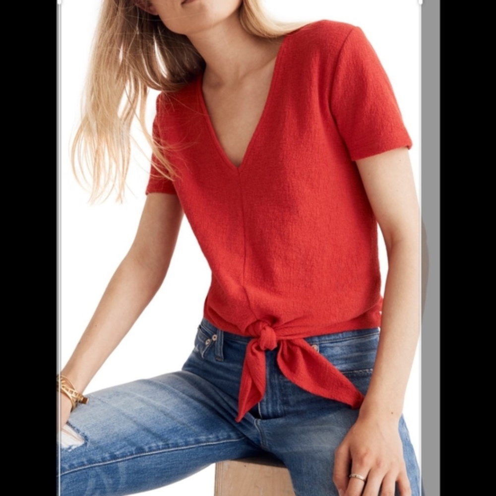 EUC Madewell Texture& Thread Red Front Tie Top (S)